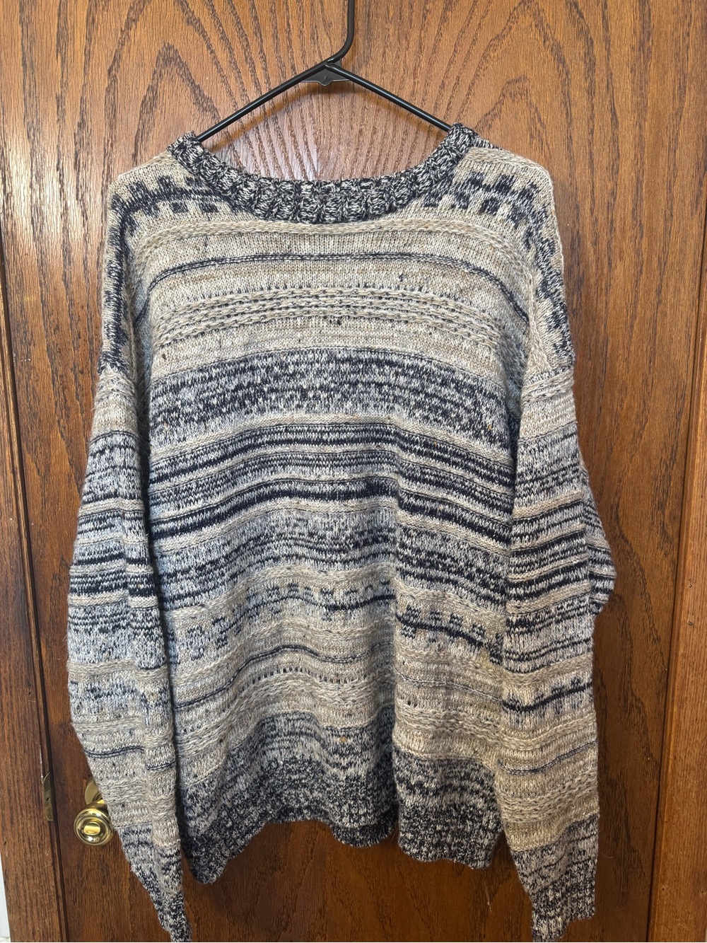 Women's Crewneck Knit Sweater - Cream & Black Stripe